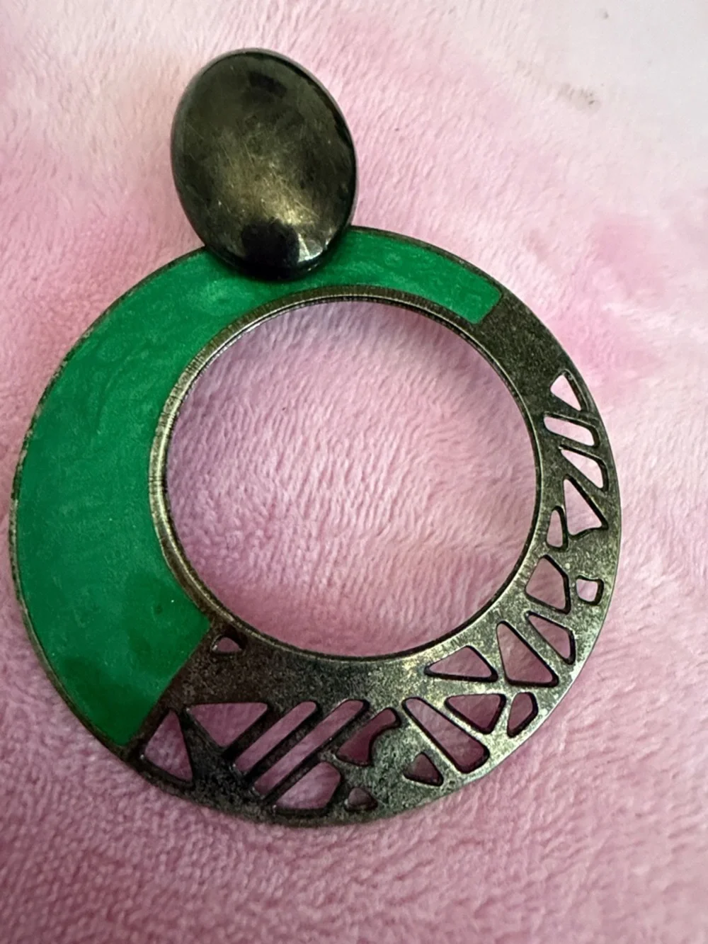 Vintage Modernist Design Green Hoop Drop Earrings - Women Jewelry - Picture 4 of 5